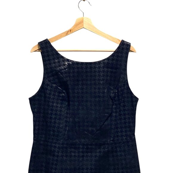 Cache Vintage Houndstooth Print Genuine Leather Sheath Dress Black Size 12 NWT - Picture 5 of 11